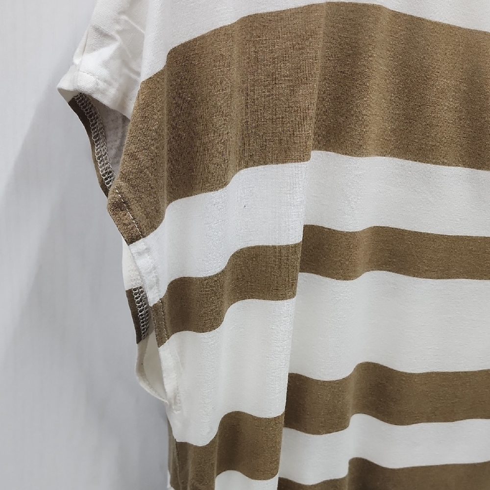 LOFT Short Sleeve Top - Olive Stripes Lunch Date Shirt - Picture 5 of 5